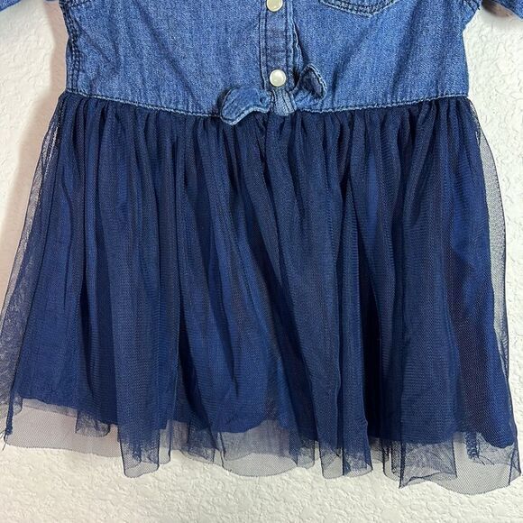 Oshkosh B'gosh Blue Denim Long Sleeves Button Front Tulle Dress For 12M - Picture 3 of 7